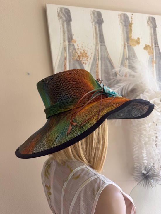 Nordstrom Multicolor Wide-Brim Sun Hat with Turquoise Feather main image 5